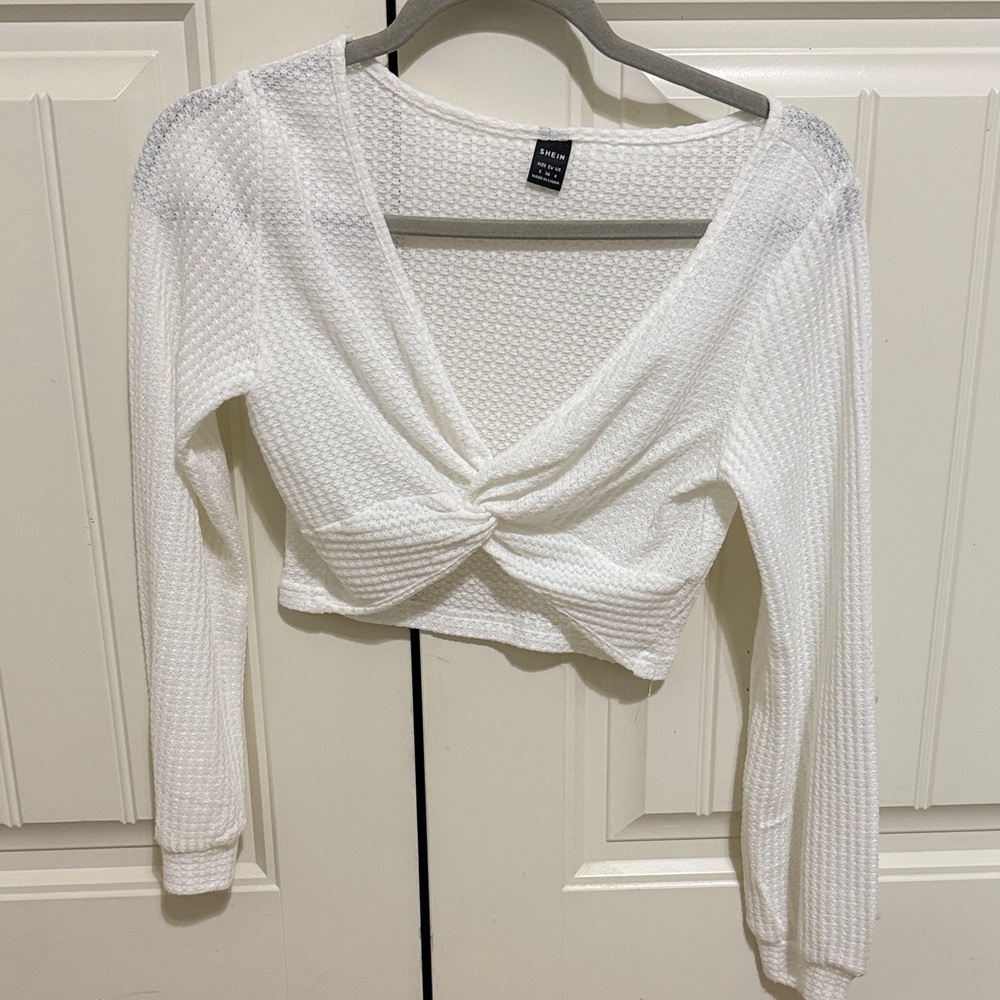 Forever 21 White Textured Crop Top